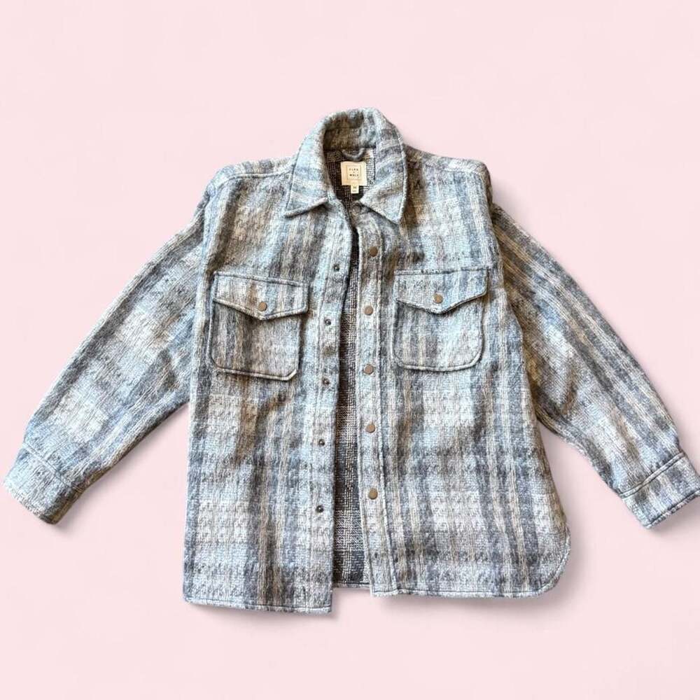 Cleo + Wolf Fuzzy Plaid Snap-Front Shacket